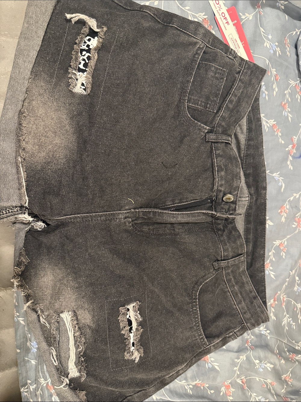 ROMWE Black Distressed Denim Shorts with Frayed Rips